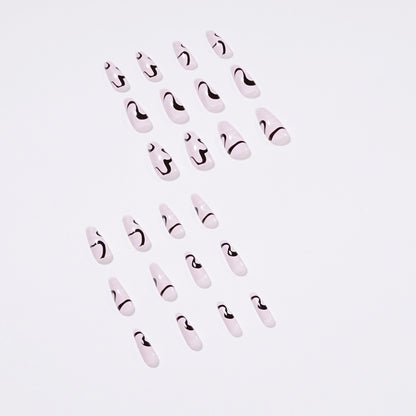 Black and white water wave Press on nails simple wind nail  wave nail line nail  Press on nails wholesale｜365nails