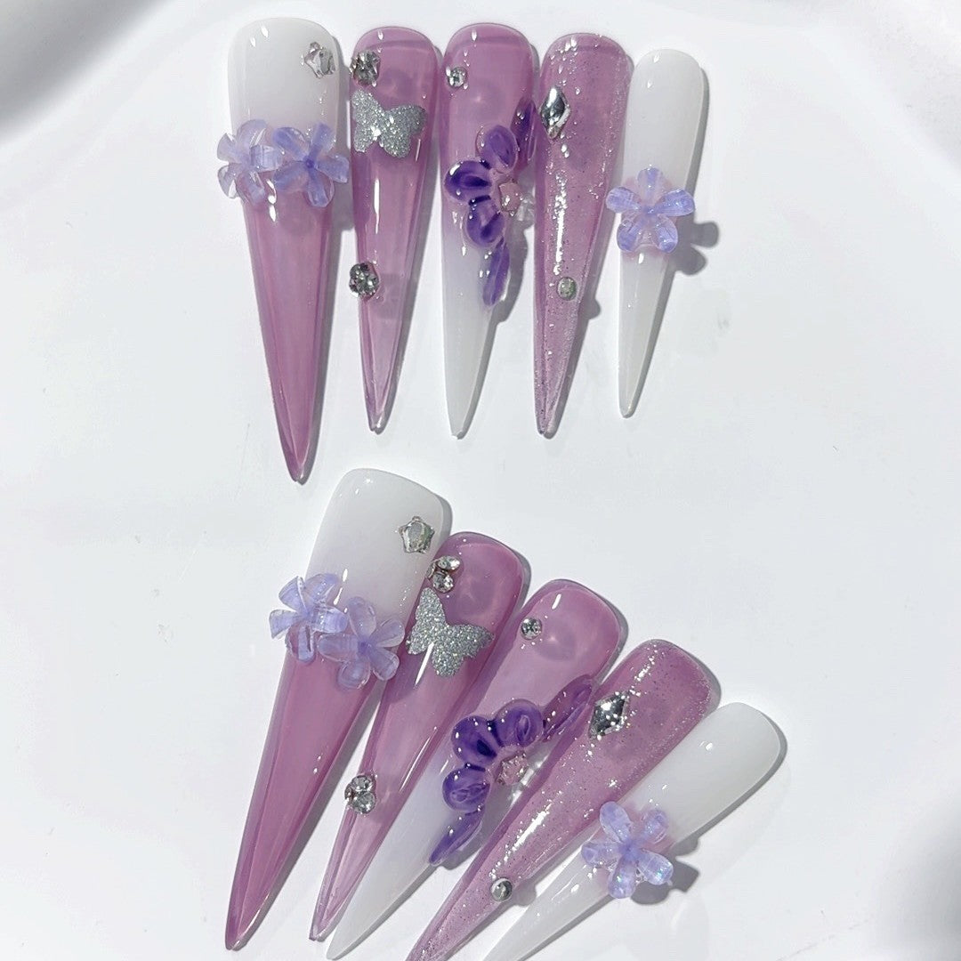 Lavender Butterfly Fairy Extra Long Press On Nails
