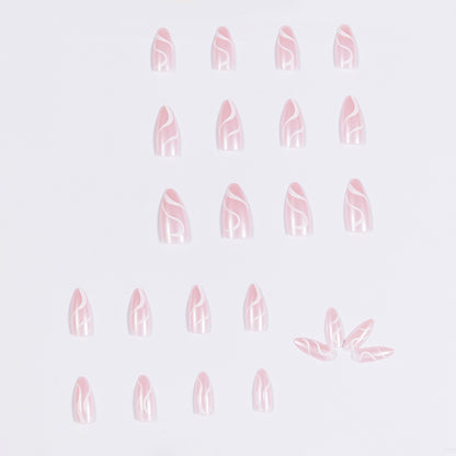 Unhas postiças francesas simples com impressão pop Sense, unhas removíveis e finalizadas ｜365nails