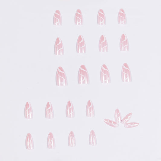 Unhas postiças francesas simples com impressão pop Sense, unhas removíveis e finalizadas ｜365nails