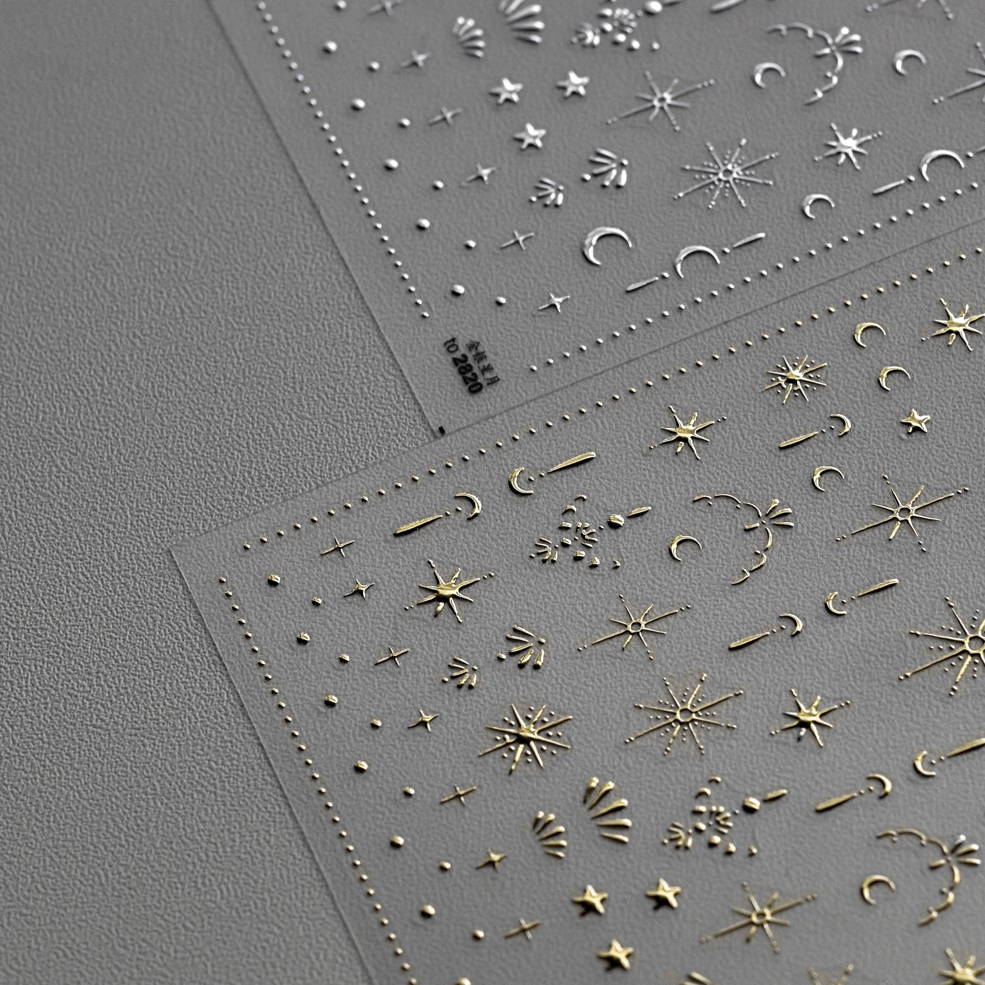 Gold & Silver Celestial Nail Stickers – 3D Embossed Star & Moon Set
