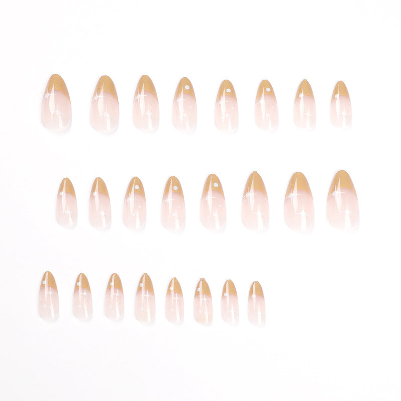 黃色法式星星短款可穿戴甲片 批發｜365nails