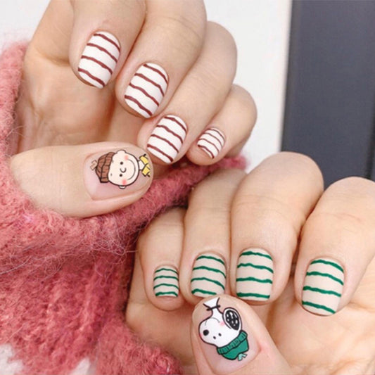Snoopy cartoon stick contrast matte wear nail art fake nail nail patch nail art finished product removable｜365nails