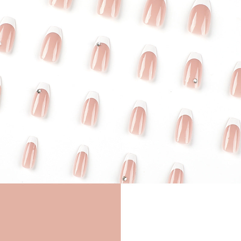 Manicure de balé curto francês branco com strass, atacado de unhas postiças｜365nails