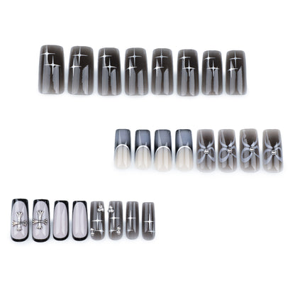 hot-selling square press-on nails French black smudge nail cross nail piece star bow fake nail｜365nails