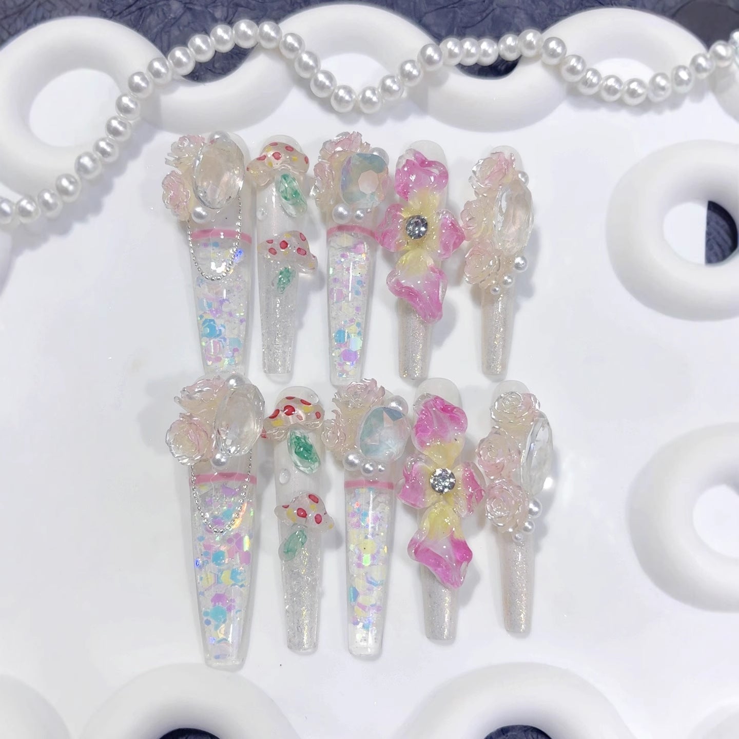 虹彩花卉超長款穿戴甲
