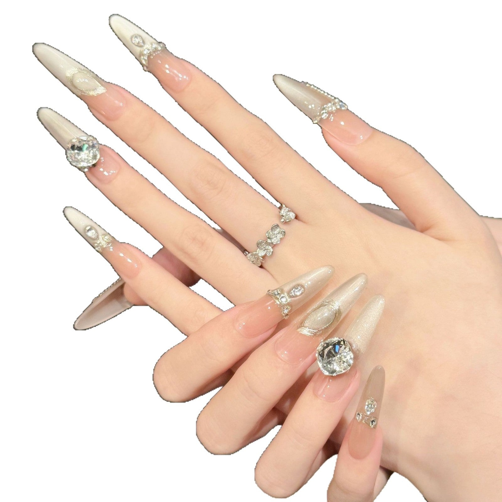 365nails: "Elegant Awakening" – 3D Crystal & Cat Eye Stiletto Nails