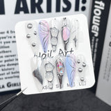 Uñas postizas hechas a mano con cambio gradual de dos colores, con relieve metálico irregular, largas y puntiagudas, para usar en casa｜365nails