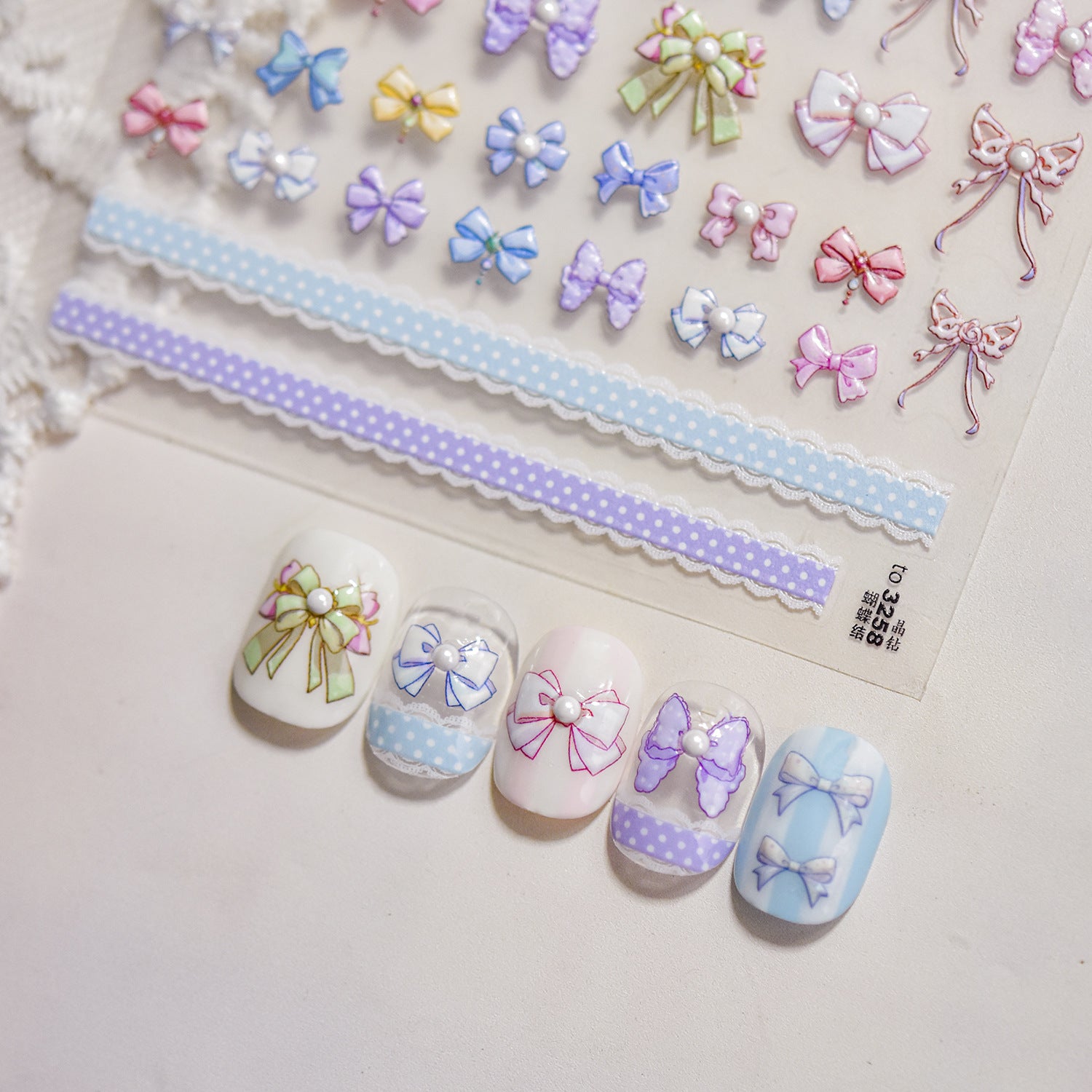 Pastel Crystal Bow & Ribbon – 5D Embossed Sweet Accent Set