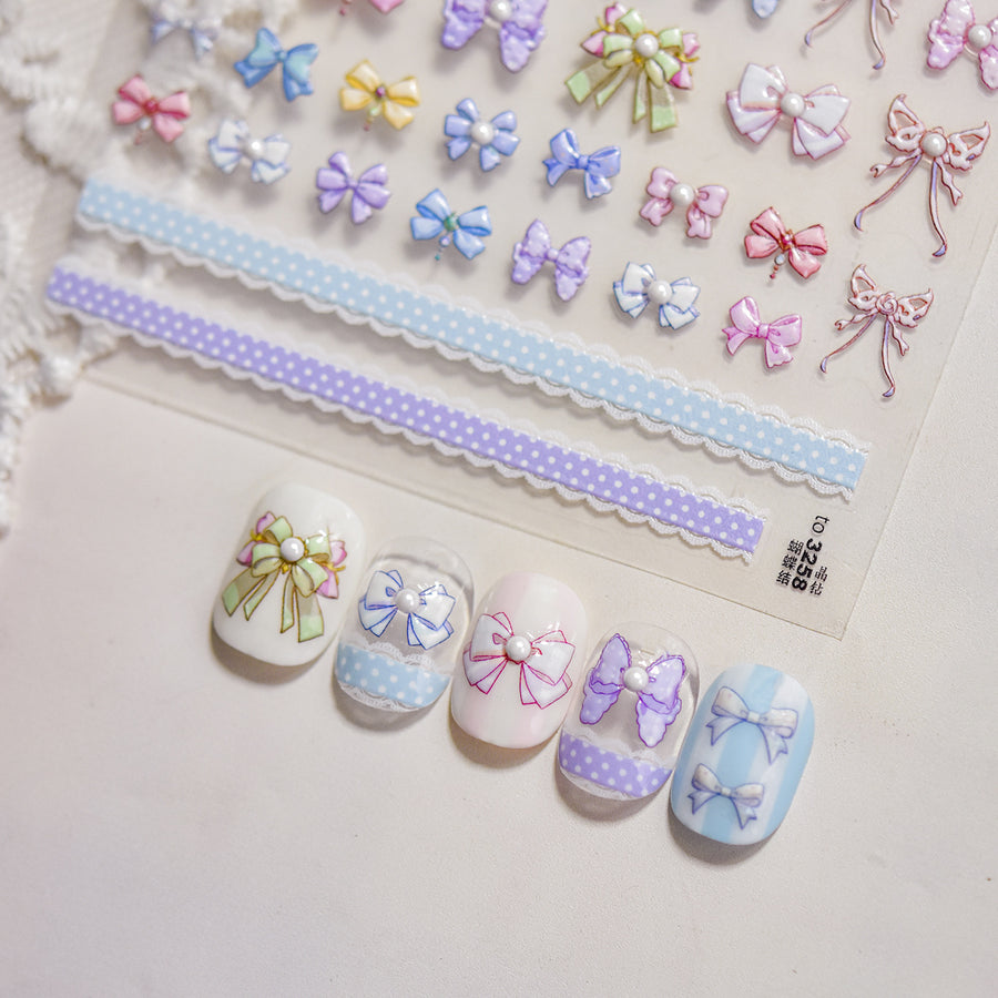 365nails: 빛나는 크리스탈 리본 네일 아트 스티커