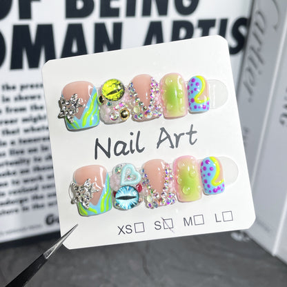 Handmade press-on nails   short blush nail Spice Girl sweet and cool personalized hand-painted nail patch｜365nails