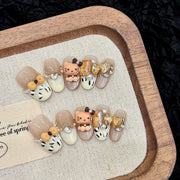 365nails: "Cocoa Kitty" – 3D Hello Kitty & Leopard Print Handmade Oval Nails