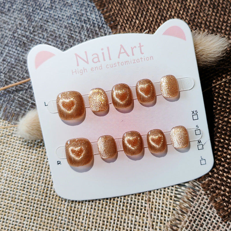 365nails-Golden Heart Kids Series: "Shiny Golden Love" – Short Square Kids Nail Art