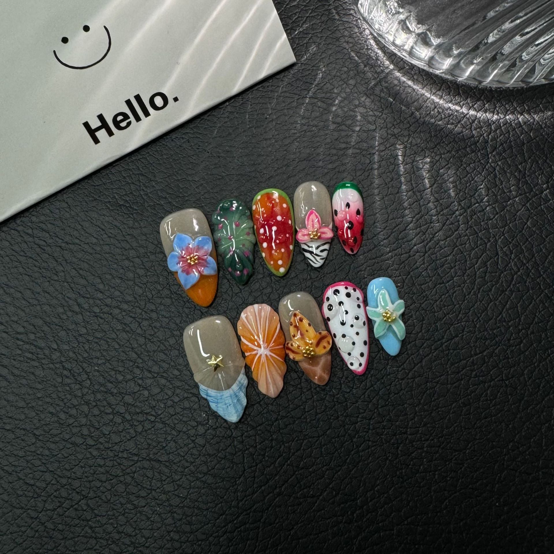 365nails : "Fiesta tropicale" – ongles press-on 3D floraux faits main, forme amande