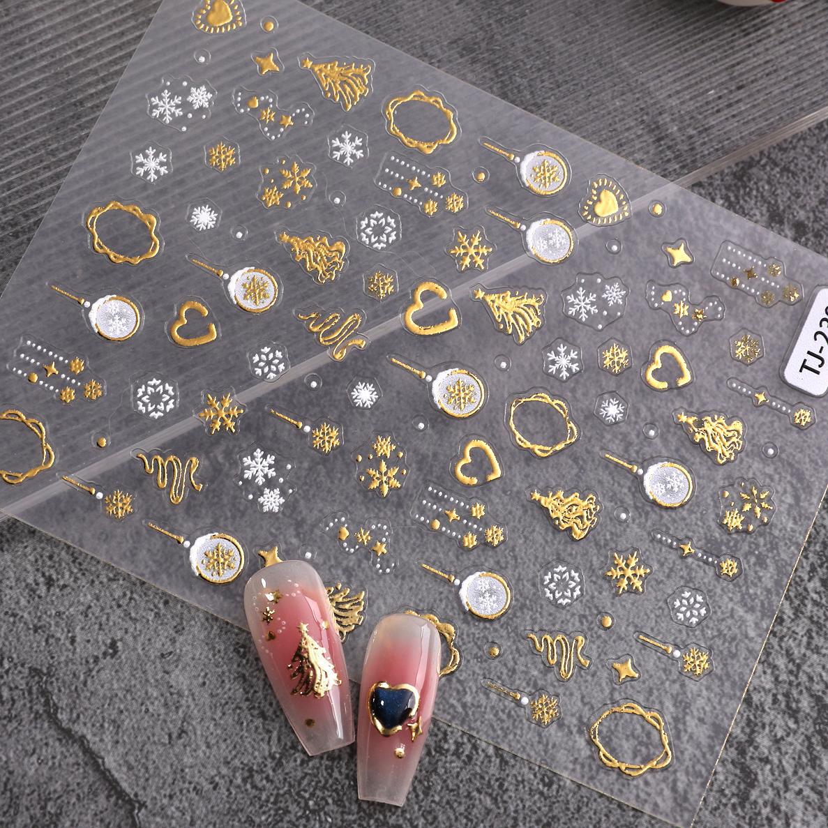 Bronzing Christmas Tree Nail Art Sticker 5D Embossed Three-dimensional Snowflake Christmas Ball DIY Nail Sticker Ornament TJ