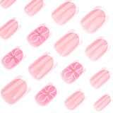 Simple French white  blush 3D flower  short square fake nail piece wholesale｜365nails