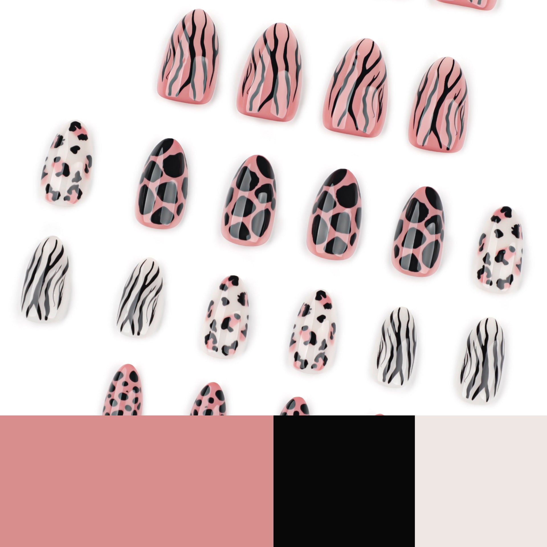 Ongles press-on courts forme amande, motif léopard automne-hiver