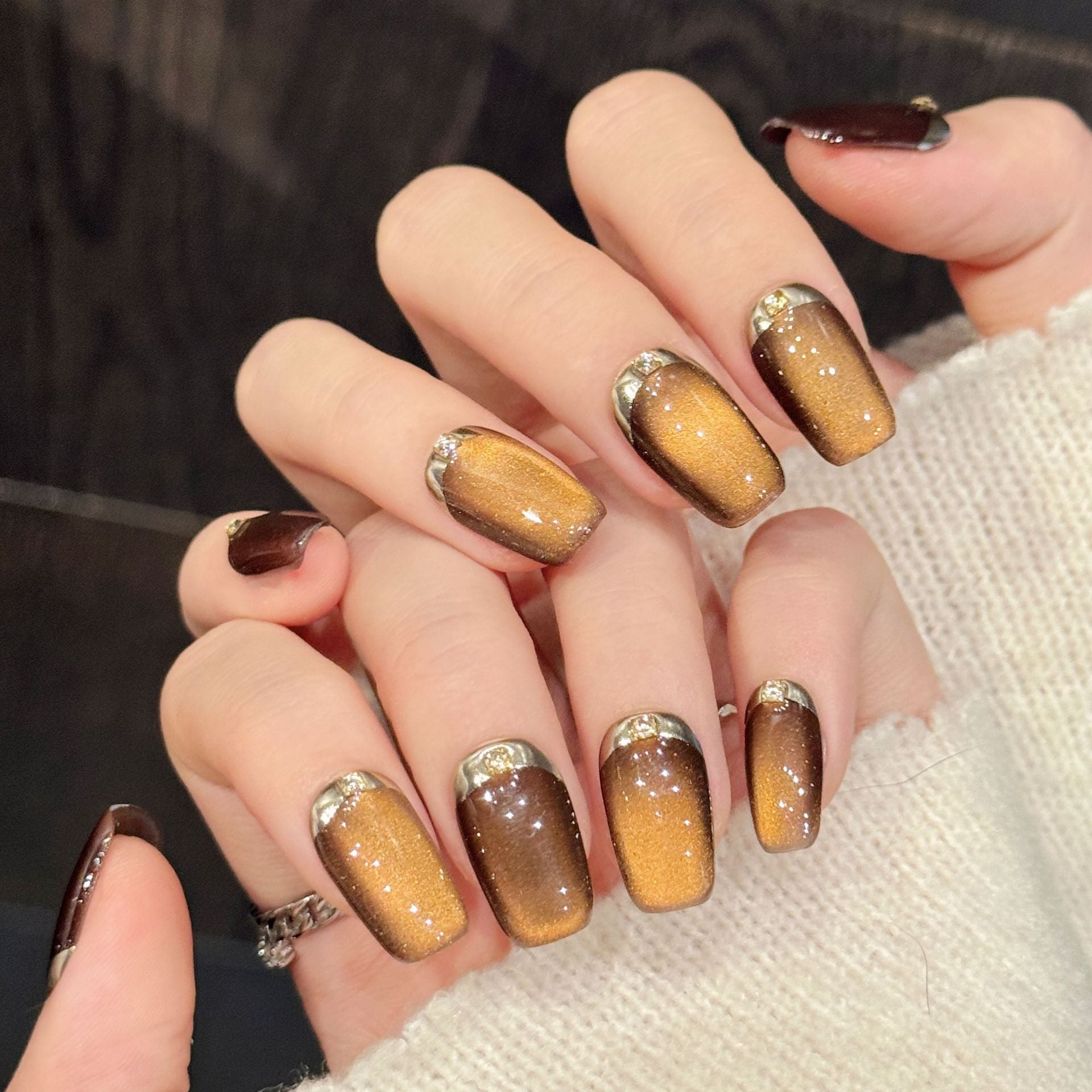 Caramel Brown Gradient Crystal Press On Nails
