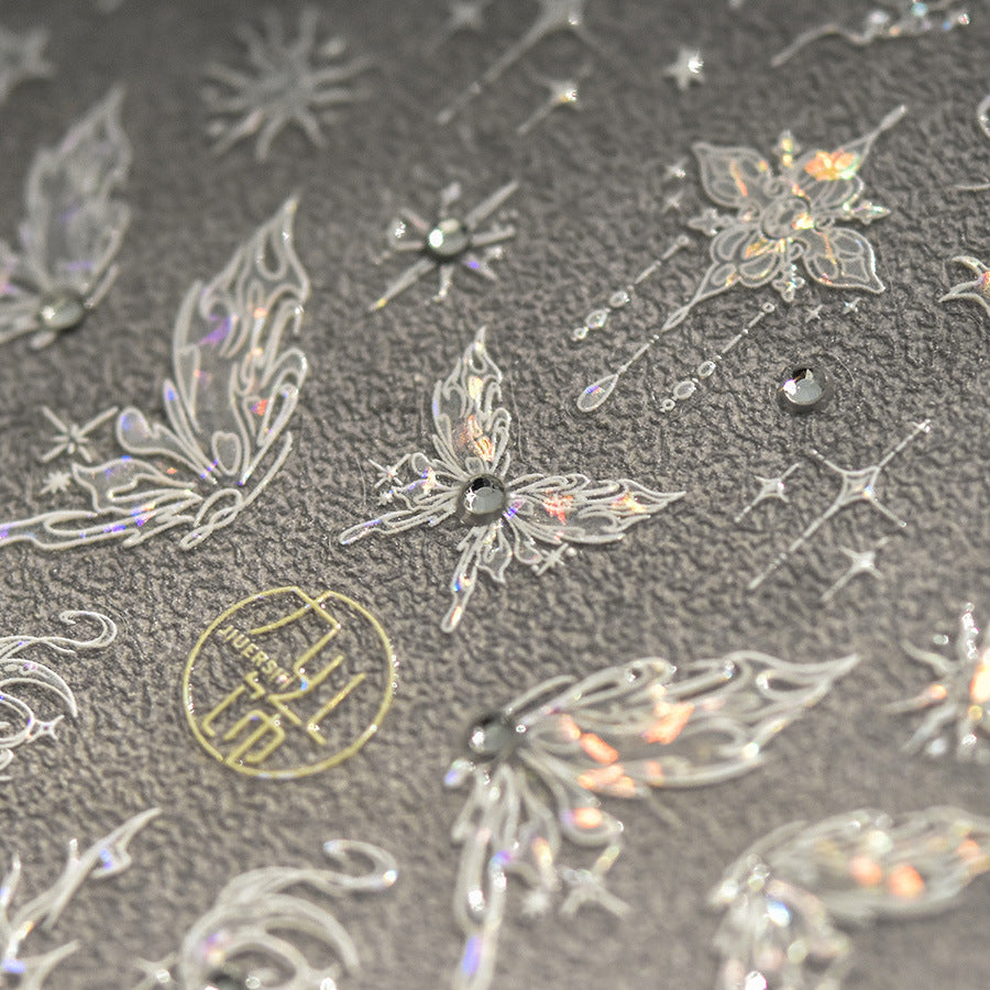 Crystal Butterfly & Snowflake Collection: "Iridescent Crystal Butterfly & Snowflake" – 3D Embossed Nail Sticker