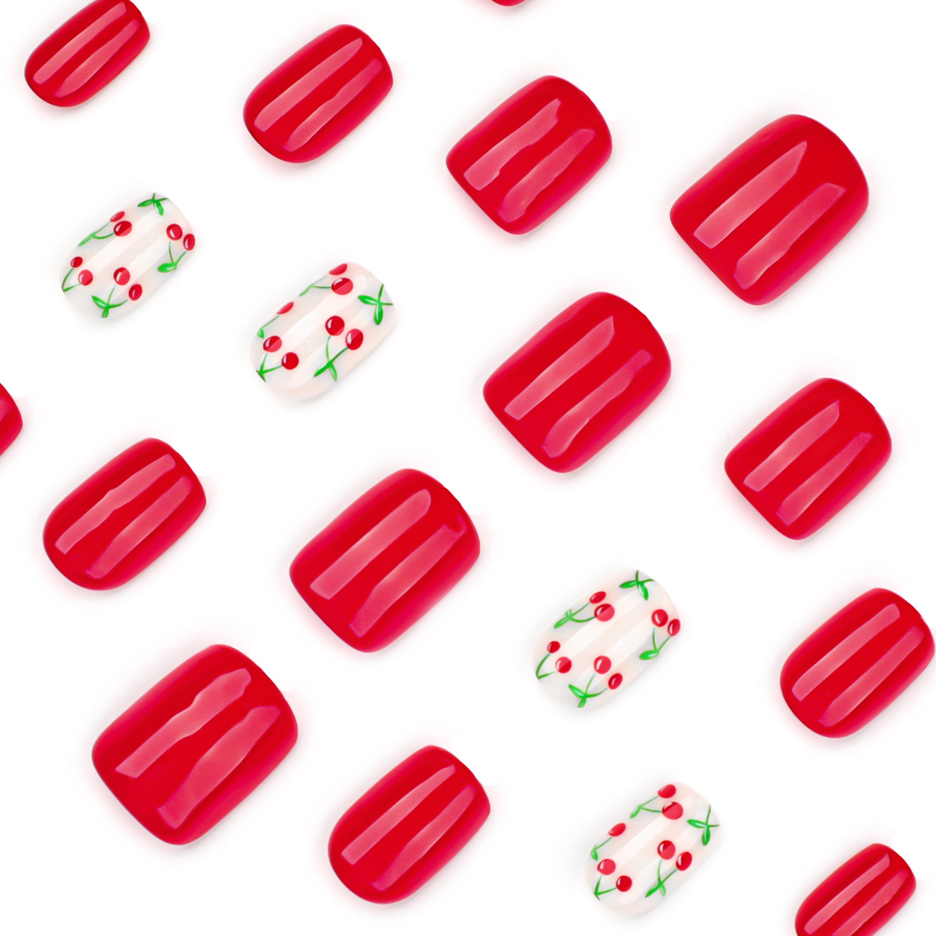 Uñas cortas cuadradas con diseño de cereza fresca y sencillas al por mayor | 365nails