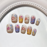 Uñas postizas hechas a mano, parche para uñas terminado, lindo parche para uñas cortas con grafiti de estrella, parche para uñas desmontable y usable | 365nails