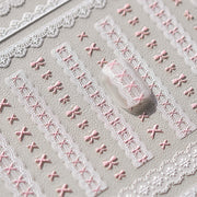 蕾絲緞帶與格紋愛心指甲貼—3D 浮雕嬌媚系列
