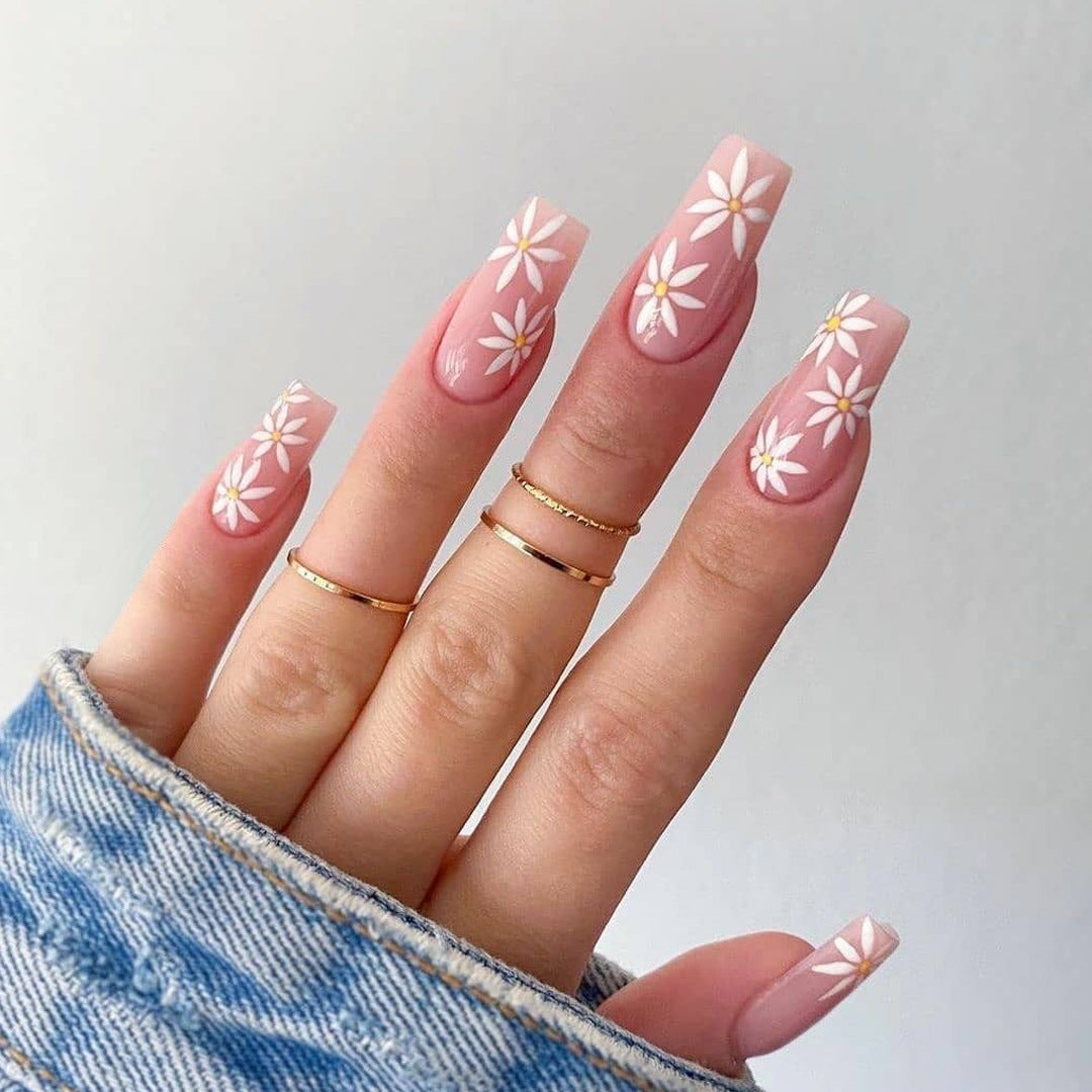 Diseño de uñas con diseño de girasol idílico, uñas postizas terminadas, parche para uñas, parche para uñas, uñas postizas a presión | 365nails