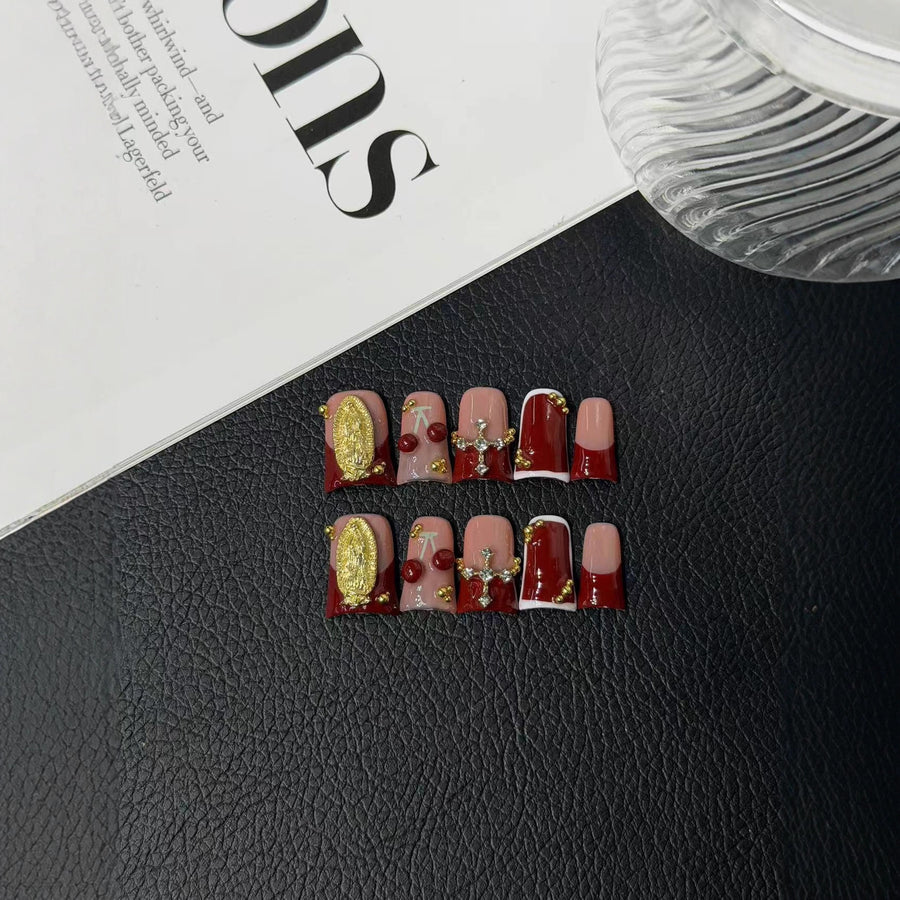 365nails: "Ruby Crown" – 3D Crystal Handmade Almond Nails