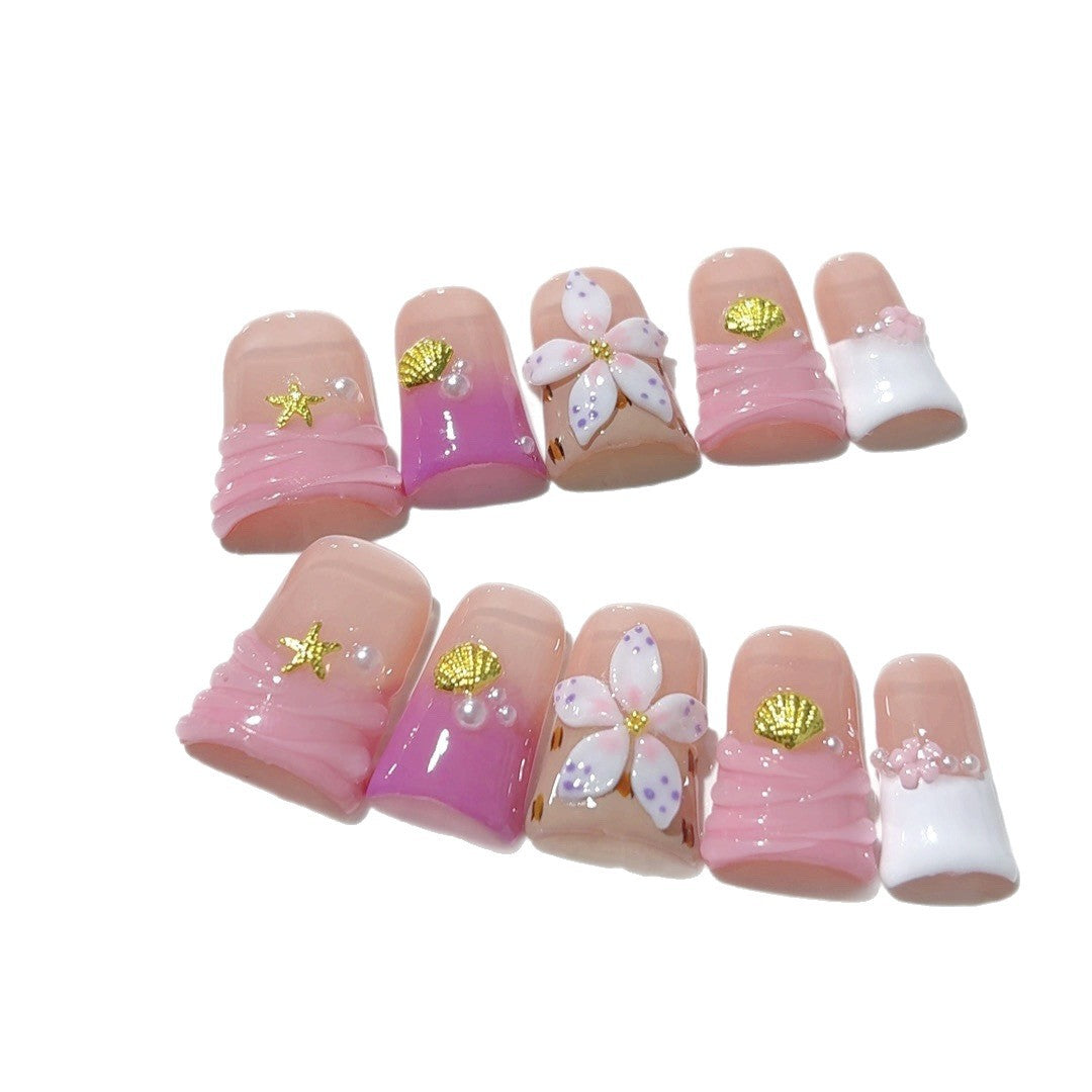 Florescer Costeiro: "Sakura de Concha" – Unhas Curtas Quadradas