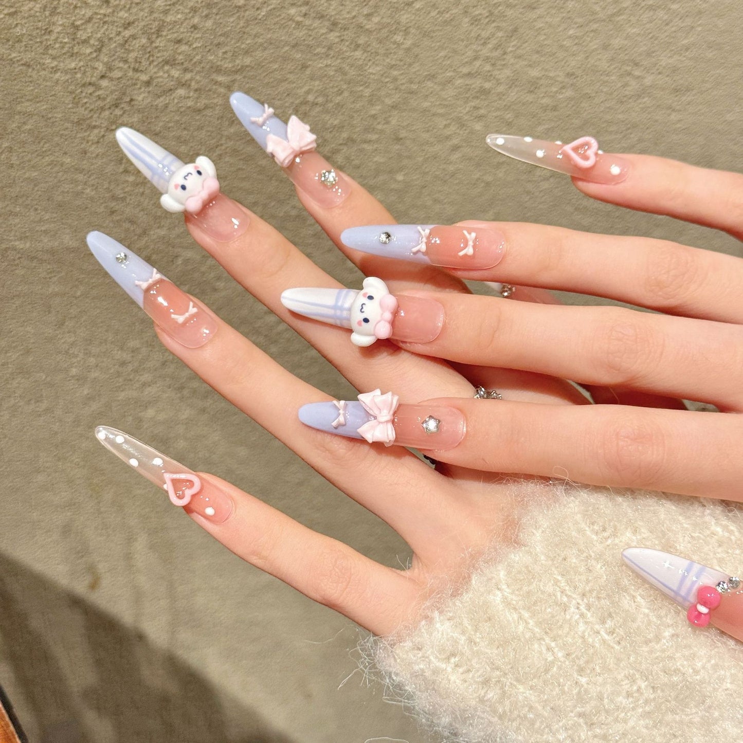 Cute Pastel Bow Cinnamoroll Press On Nails