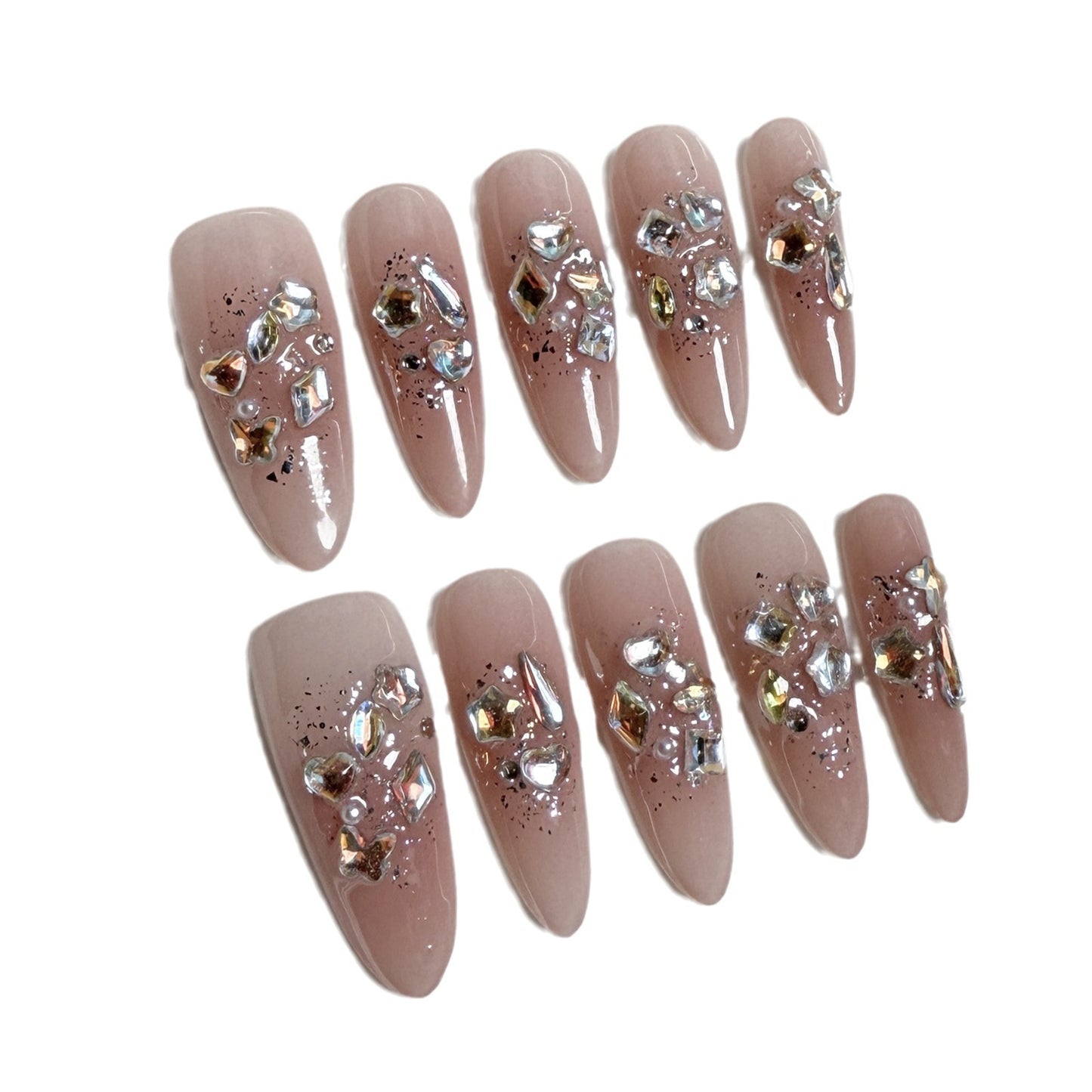 Unhas postiças artesanais Pure Desire Ice Blush Nail Flash Long Nail Patch Wearable Atacado de Unhas Postiças ｜365nails
