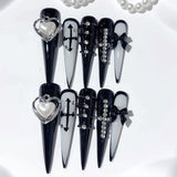 Gothic Black White Heart Cross Press On Nails
