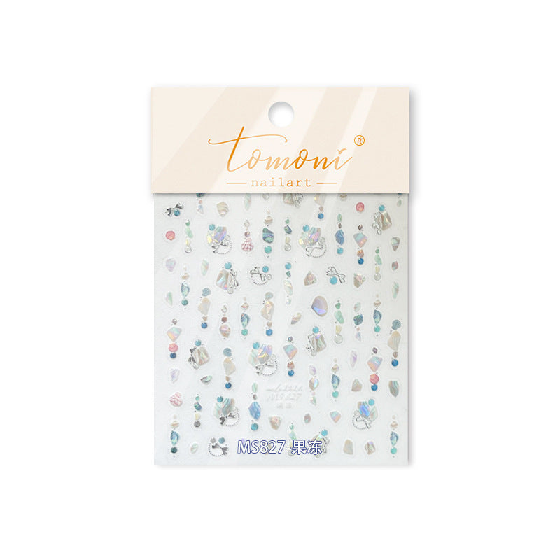 Teal Jelly French Tip & Gems: "Ocean Breeze French Manicure" – 5D Embossed Nail Sticker