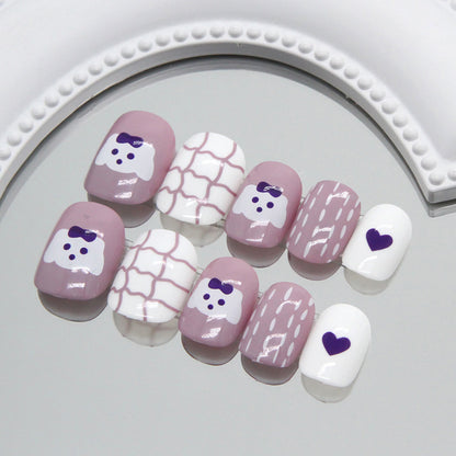 Taro color graffiti cute bear love manicure kids nails｜365nails