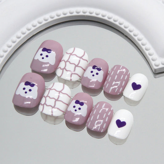 Taro color graffiti cute bear love manicure kids nails｜365nails