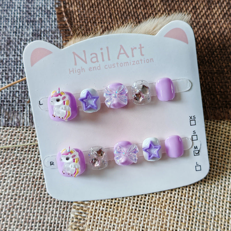 365nails: "unicórnio de luz estelar sonhador" – unhas postiças redondas curtas artesanais para crianças