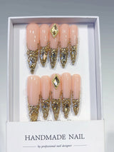 Nude Gold Crystal Drip Luxe Statement Press On Nails