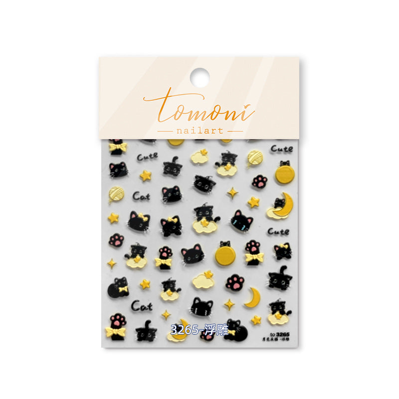 Magical Black Cat – 3D Embossed Halloween Nail Art Set