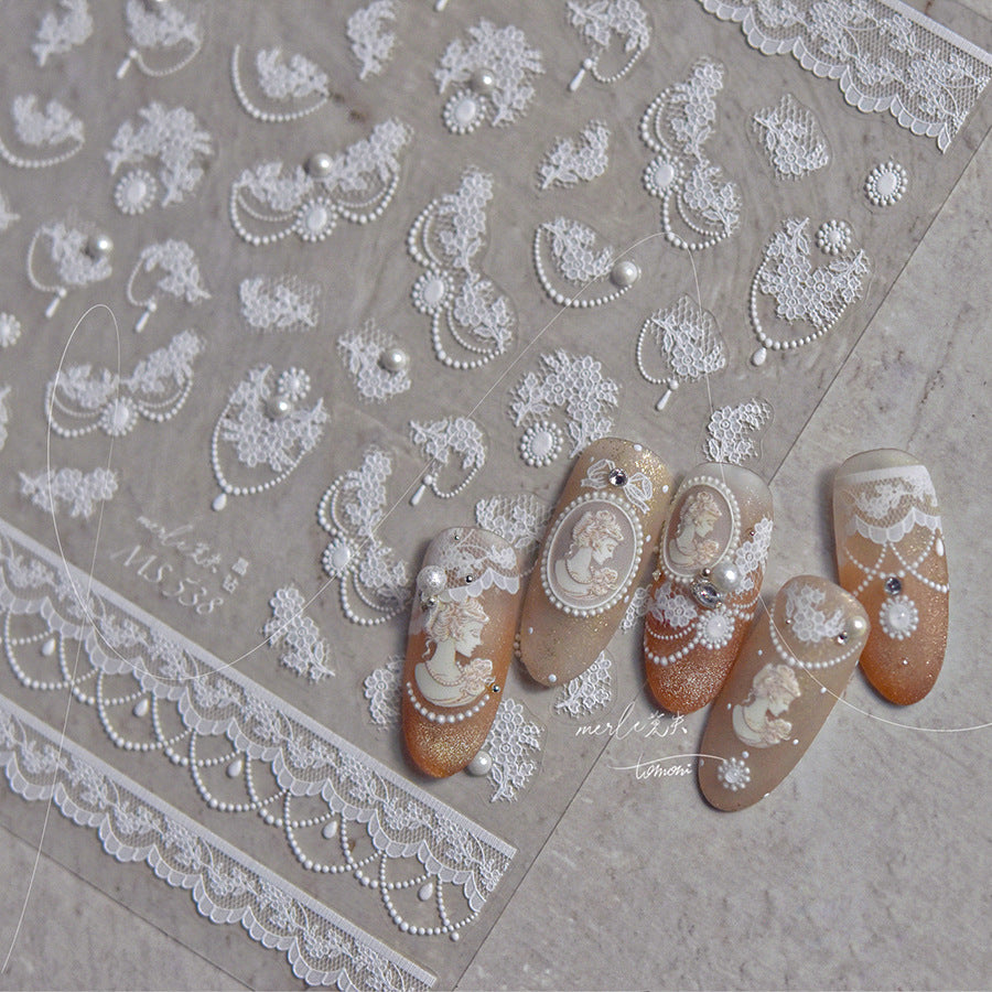 White Lace Crystal – Bridal Elegant Nail Art Stickers