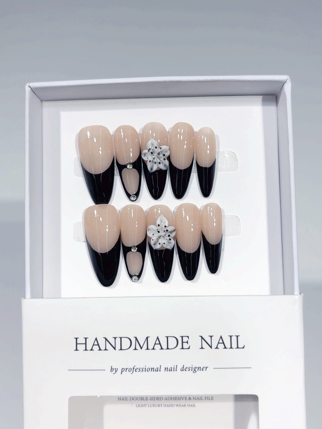 Dark Orchid: "Black French Orchid" – Almond Shape Handmade Press-On Nails