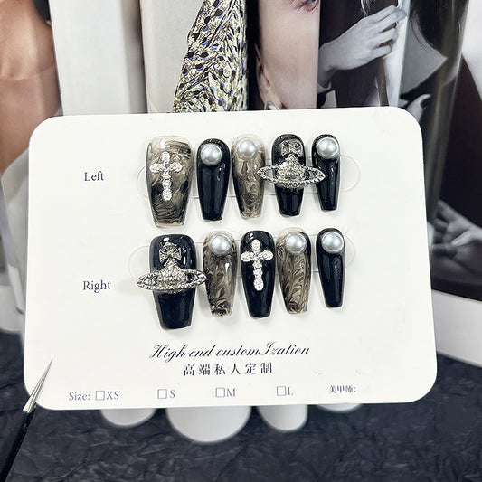 Hand-worn Empress Dowager Internet celebrity with the same nail art light luxury heavy industry dark wind detachable fake nail patch｜365nails