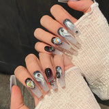 Black punk style smudged metal zircon finished niche long handmade nails | 365nails