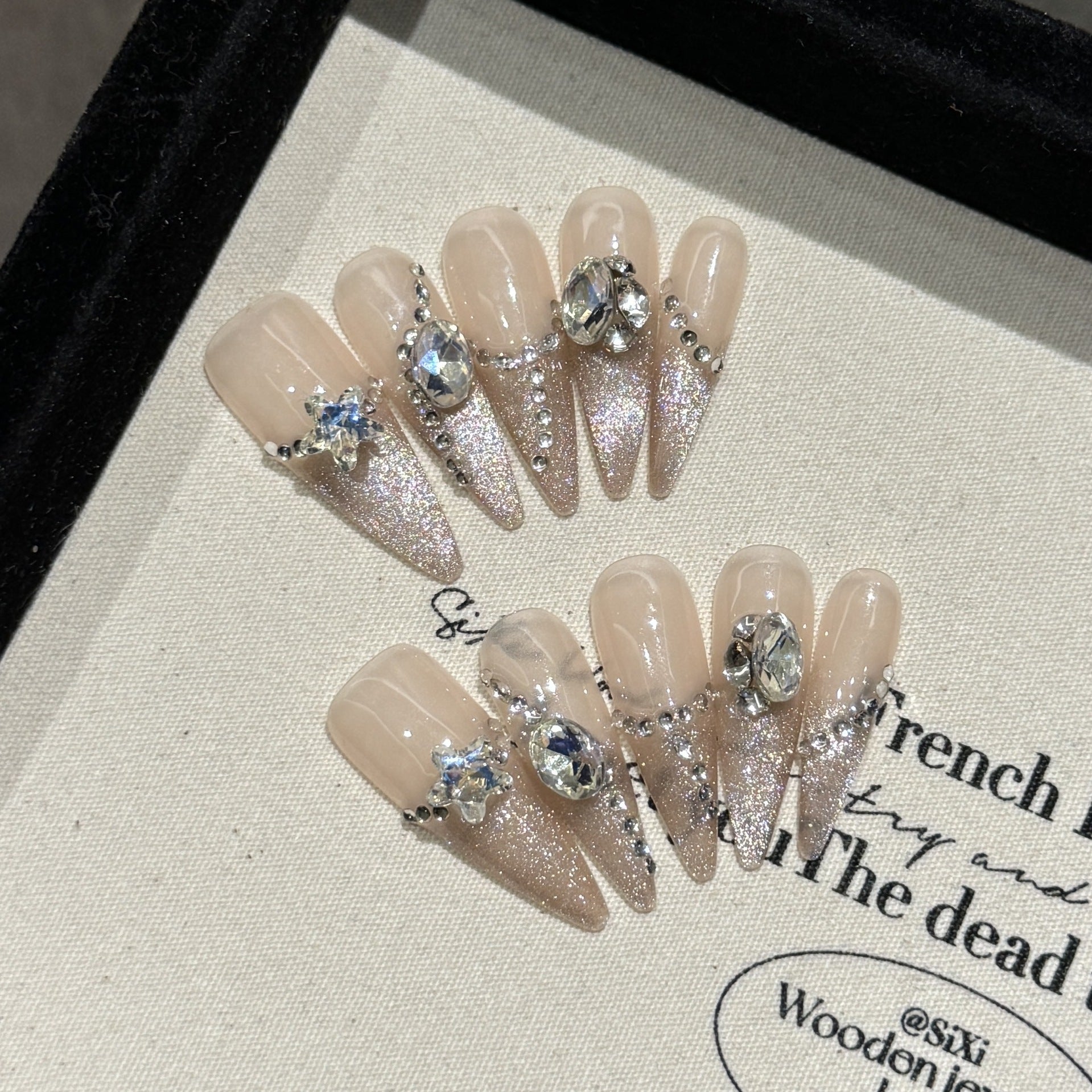 365nails: "Celestial Ice" – 3D Crystal & Silver Glitter Handmade Stiletto Nails