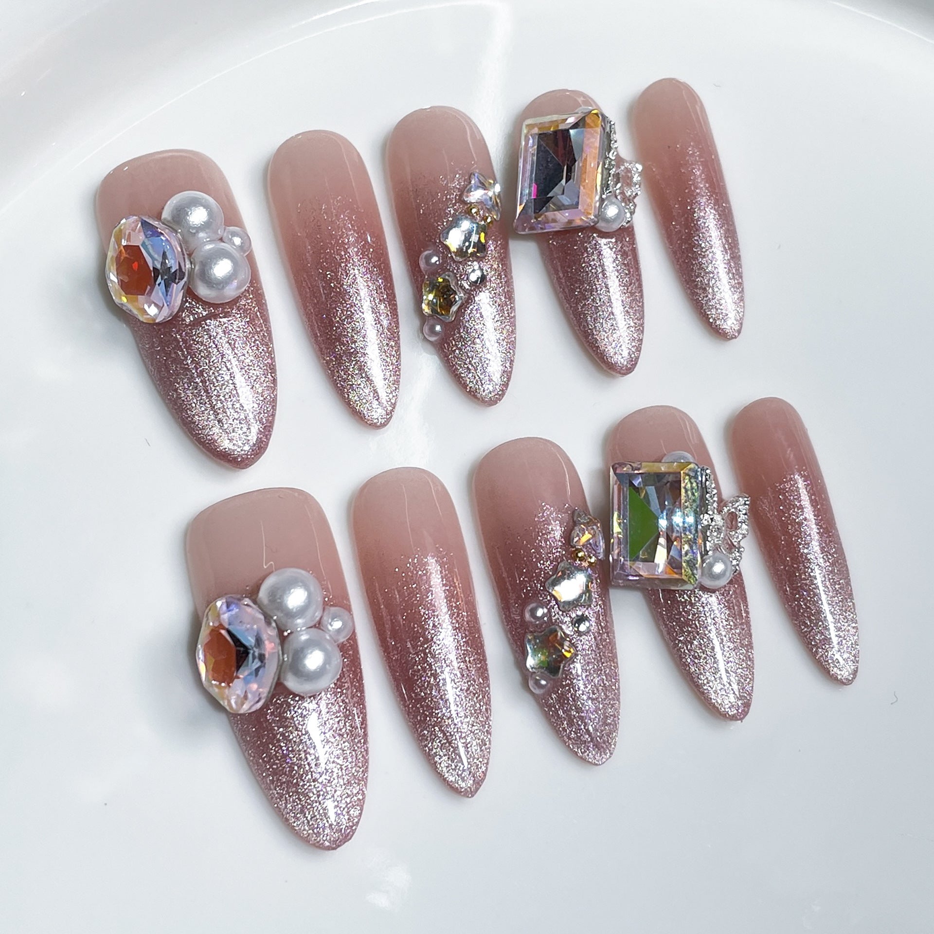 Handmade Press-on Nails Autumn and Winter New cat eye  Ice Through Pile Diamond Wearable s｜365nails