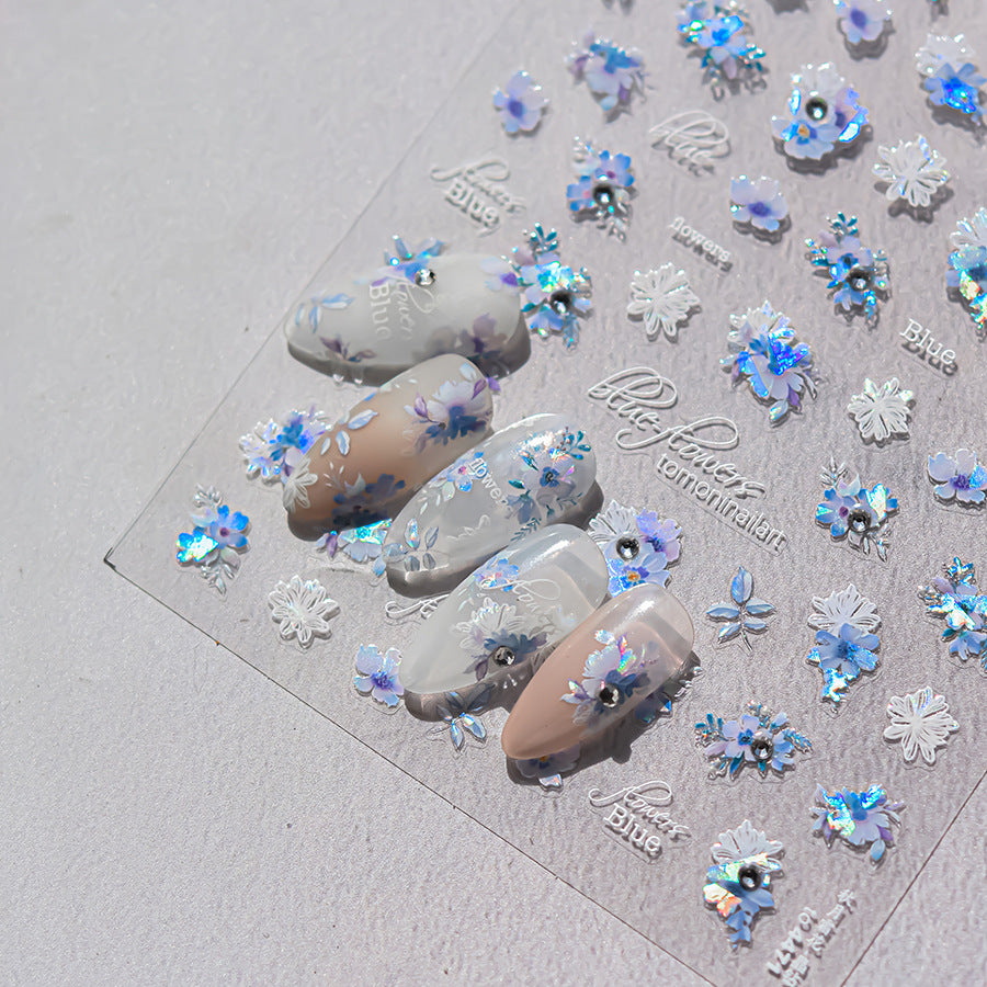 365nails : « Holographic Crystal Blue Flower » – Autocollants pour ongles