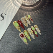 365nails: "Imperial Garden" – 3D Butterfly & Rhinestone Handmade Long Stiletto Nails