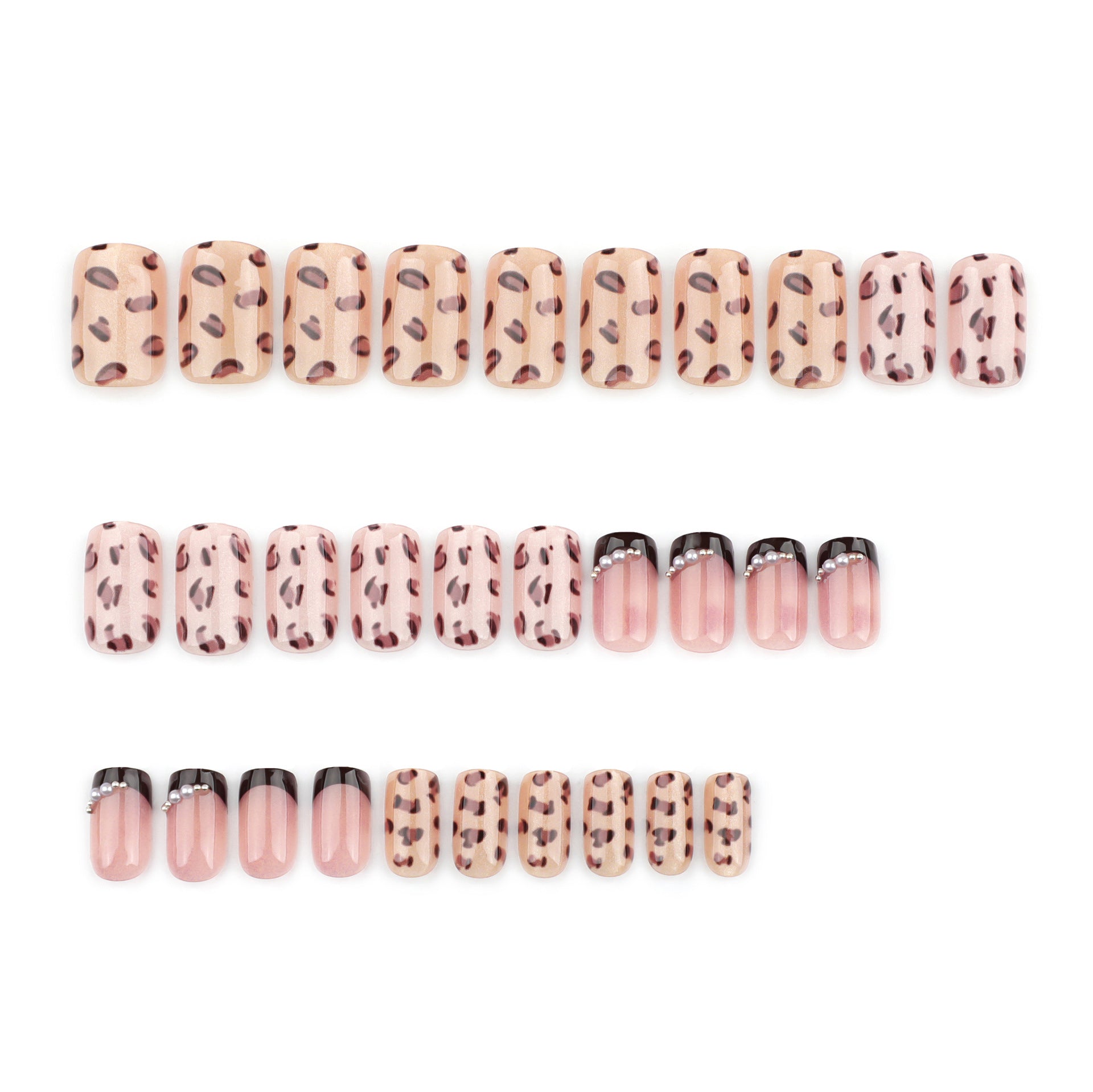 30片裝 秋冬豹紋／小紅書熱款 法式黑色穿戴甲｜365nails
