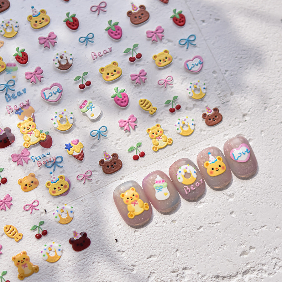 Strawberry Bear Party – Cute Embossed Nail Art Set