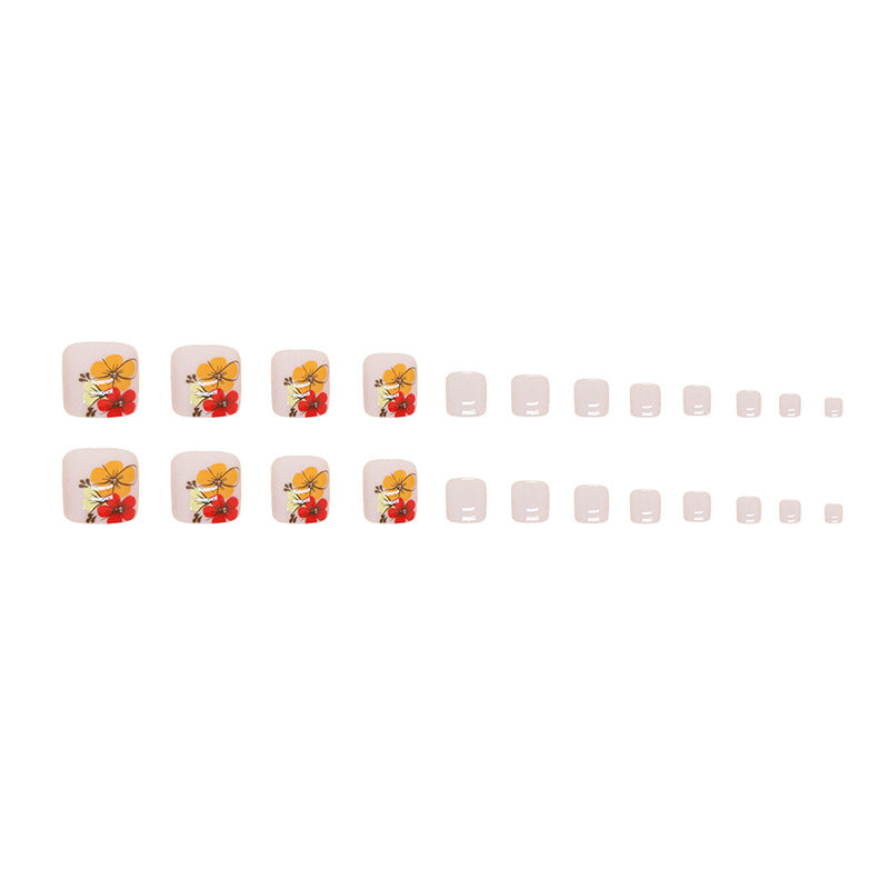 Rich flowers bloom colorful summer flowers orange white fake nails sweet removable Press-on toenails nail wholesale finished product｜365nails