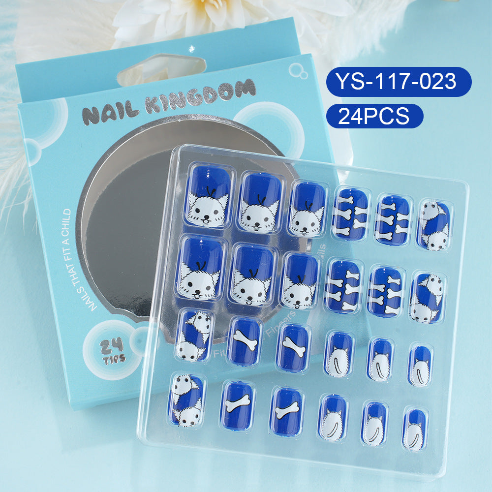 Children press on nails, cartoon 24-piece boxed finished product, sweet and cute children's removable fake nail patch manicure